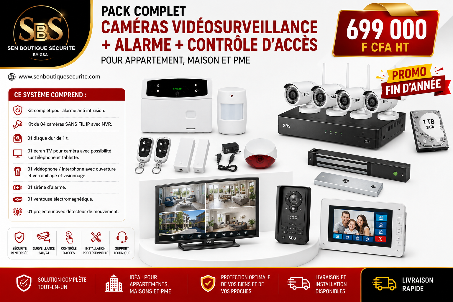Pack complet Caméra vidéosurveillance alarme contrôle