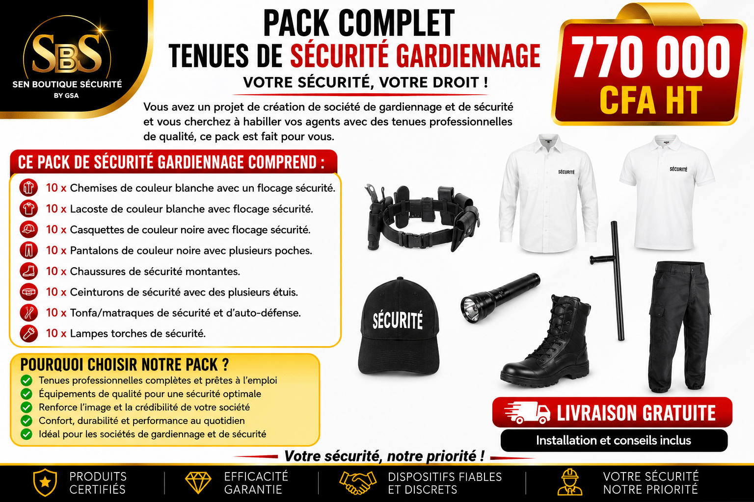 Pack complet de sécurité gardiennage.